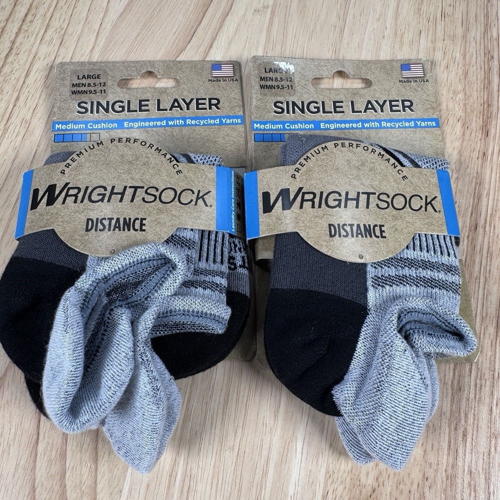 Wrightsock Distance Large M 8.5-12 W 9.5-11.5 Fossil Grey Tab 2 Pack